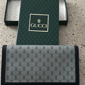 Gucci Blue and Gray Monogram Checkbook holder